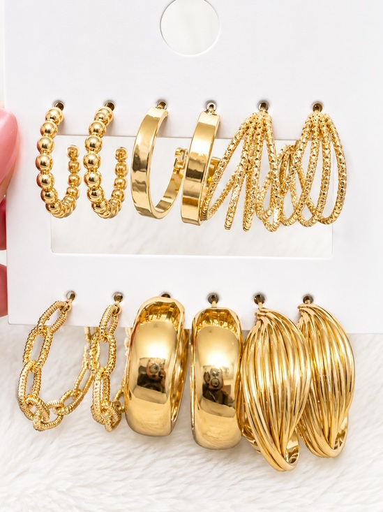 Jewelry - 2/20 NWT Gold Hoop Earring Lot 6 Pairs | Chunky, Twisted, Textured & Statement